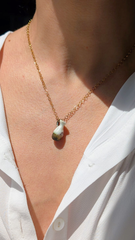 Jug in White and Brown with pink-green undertone