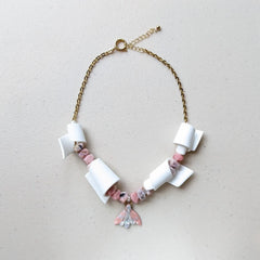 Refined and Playful Unique Necklace - featuring hand made porcelain charms and pink opal beads.