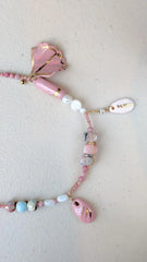 Playful Pink Hue Necklace - Featuring natural stones and pearls with hand-made porcelain charms