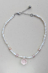 Perls and Blush Flower Necklace