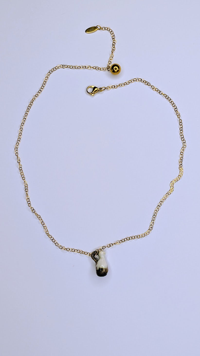 Jug in White and Brown with pink-green undertone