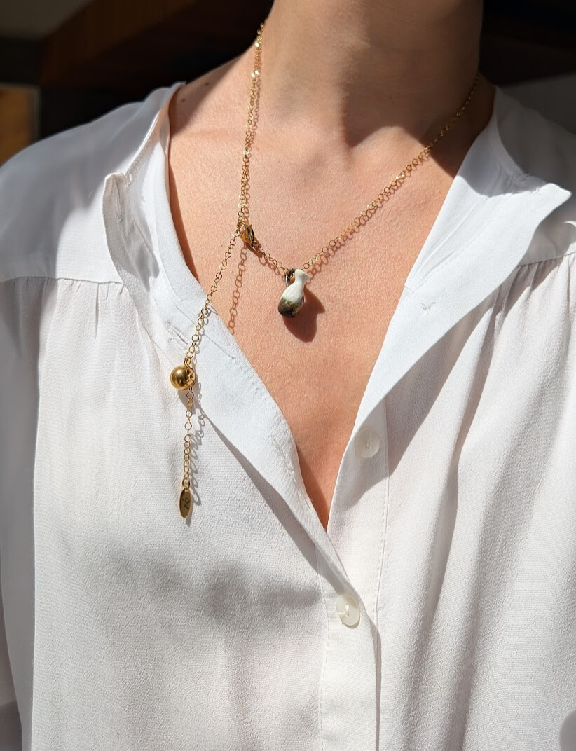 Jug in White and Brown with pink-green undertone