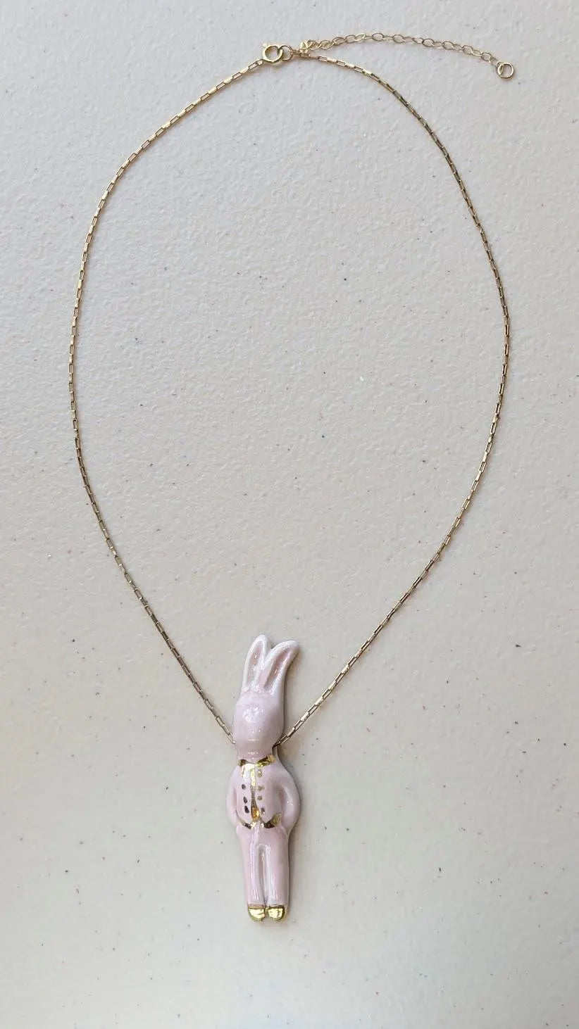 Bunny Rabbit Big Porcelain Charm - Whimsical and Unique Necklace