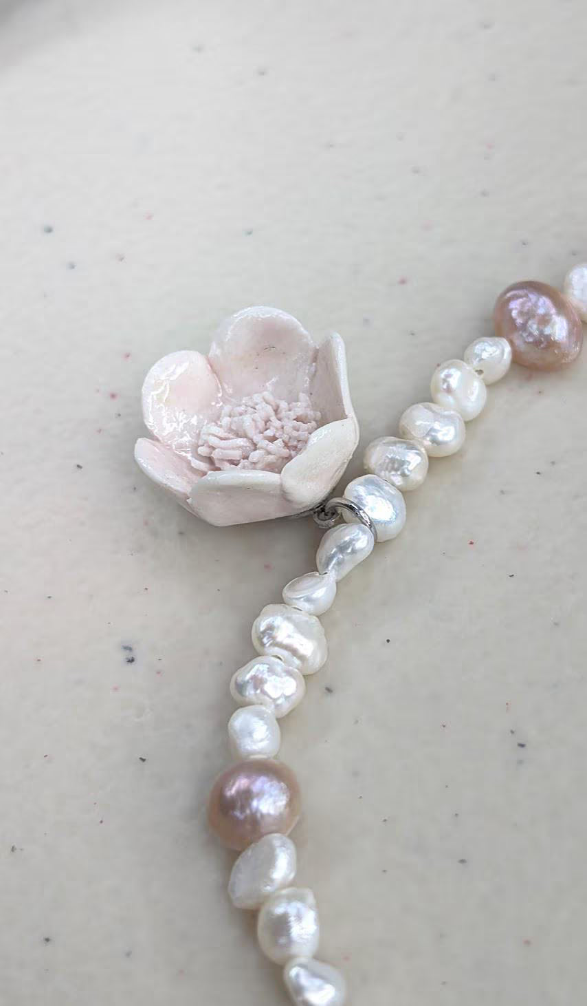 Perls and Blush Flower Necklace