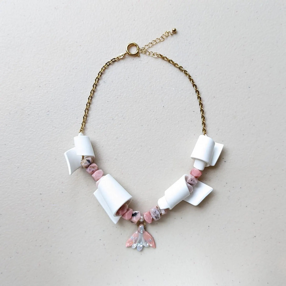 Refined and Playful Unique Necklace - featuring hand made porcelain charms and pink opal beads.