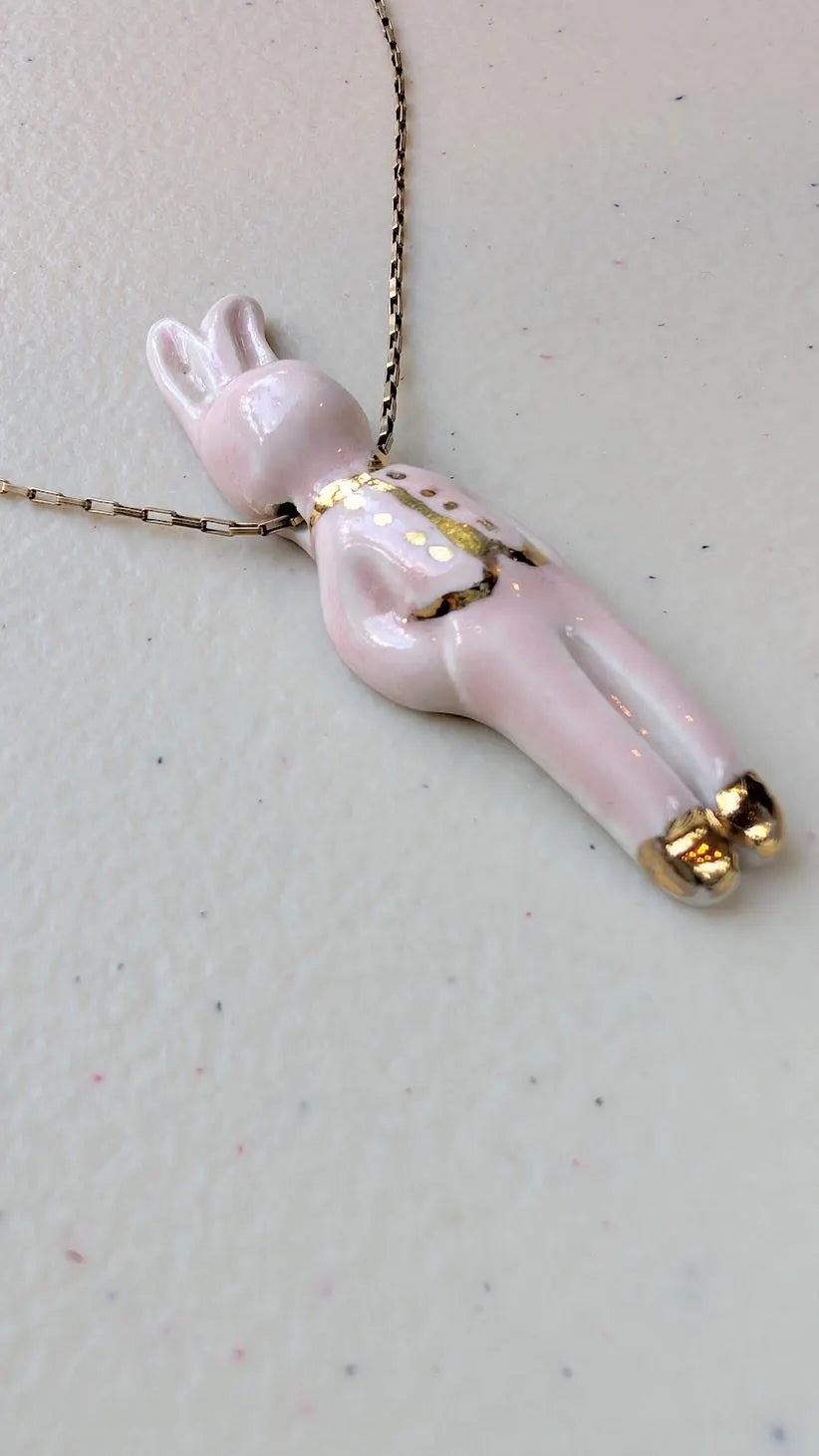 Bunny Rabbit Big Porcelain Charm - Whimsical and Unique Necklace