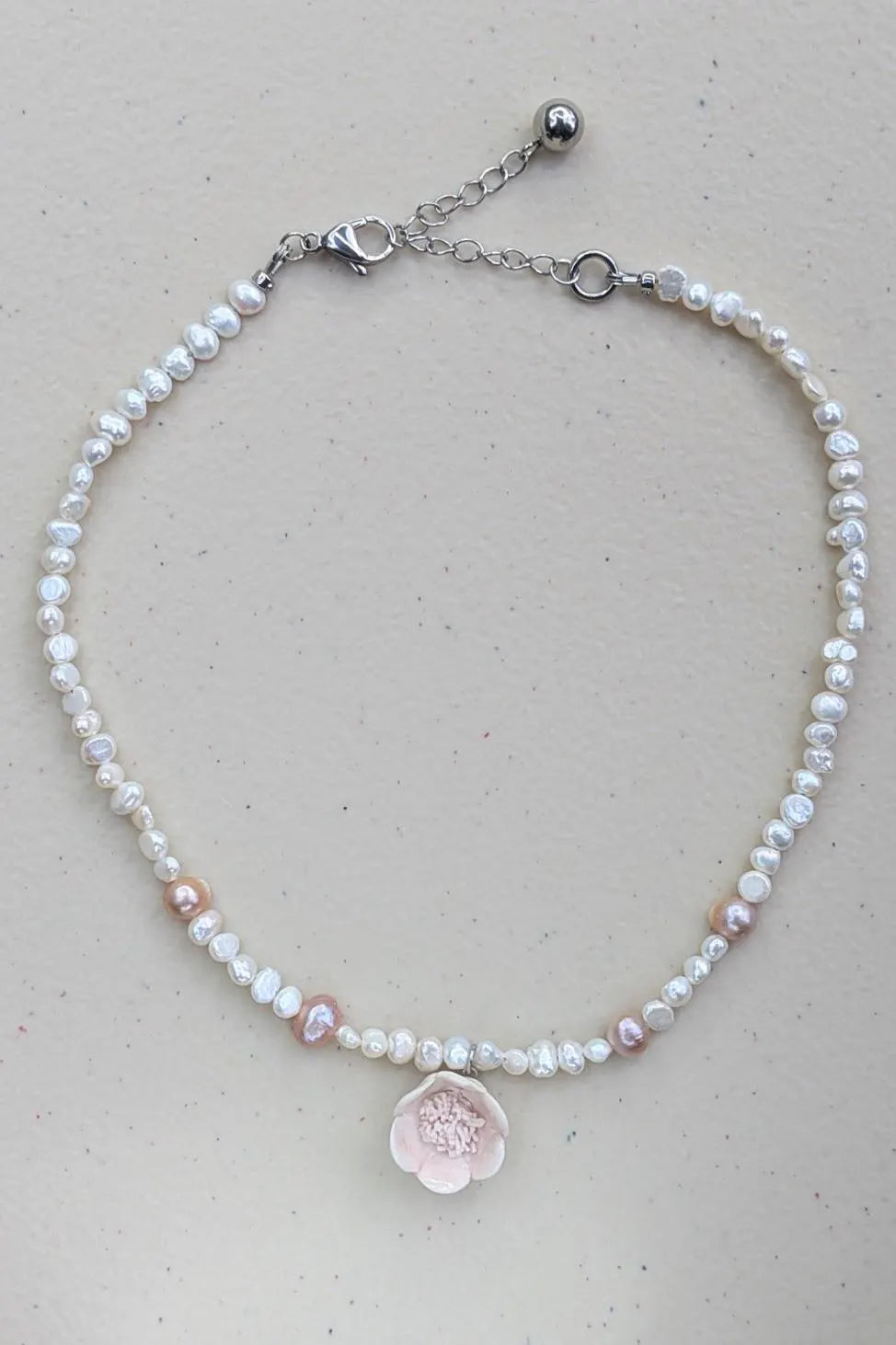 Perls and Blush Flower Necklace